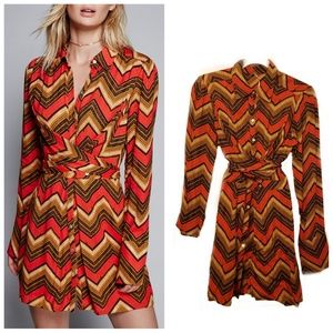 Free People Alistair Shirt Dress Golden Rod Combo